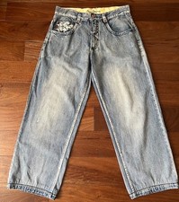 Vintage PEPE JEANS LONDON Baggy Blue Denim Jeans Metal Details Pockets SZ 34