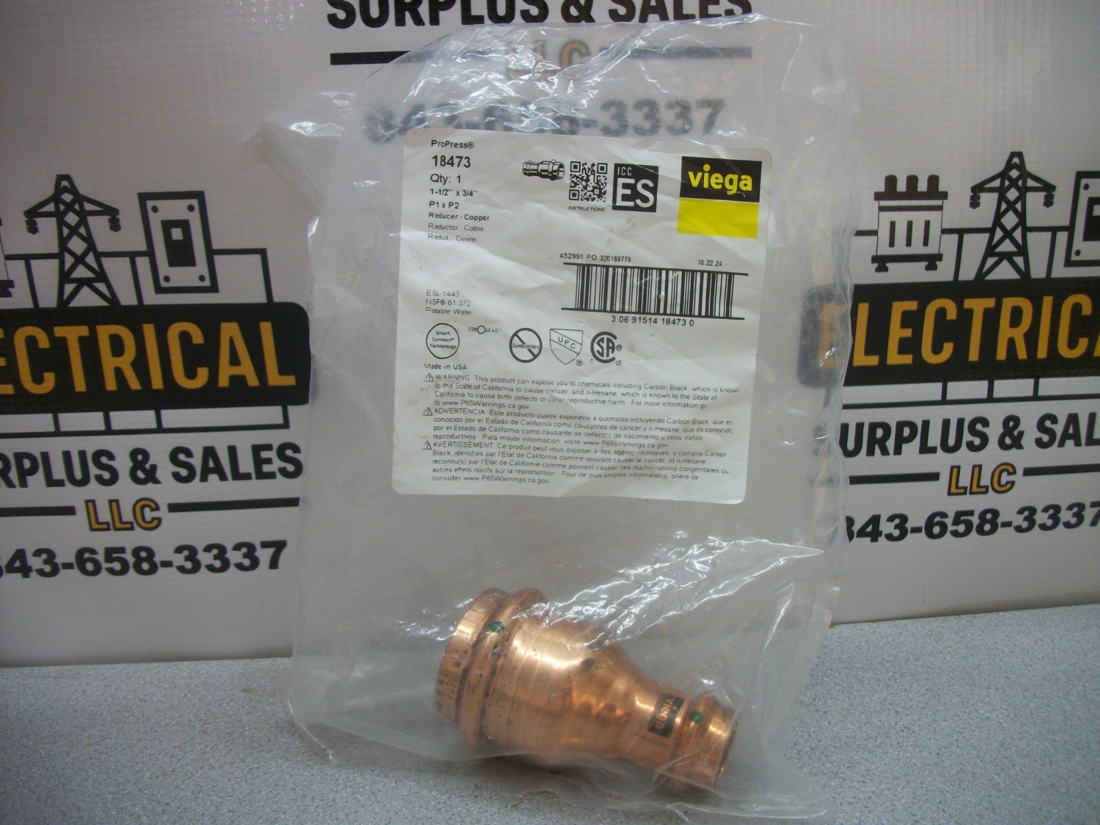 VIEGA 1-1/2" X 3/4" COPPER REDUCER 18473 NEW