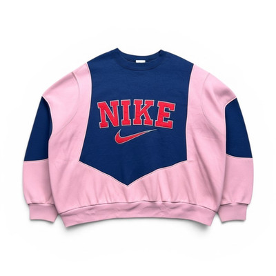 Nike Herren Pullover Blau Rosa Logo Rundhals Langarm Größe S