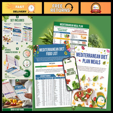 3 Pcs Laminated Mediterranean Diet Chart  Meal Plan - Healthy Recipes, Weight L