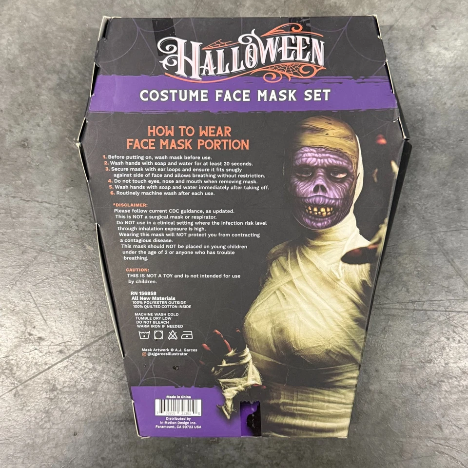 Set of 2 Halloween Mummy Faces Costume Masks Mix N' Match Horror Creepy Props - Image 2 of 4