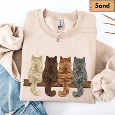 Vintage Cat Sweatshirt Cozy Cottagecore Feline Animal Lover