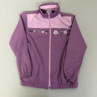 Blair Womens Small Purple Pink Floral Embroidered Full Zip Windbreaker Jacket