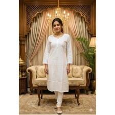 Lucknowi White Cotton kurta for Womens/Girls  Chikankari White Dress for Women