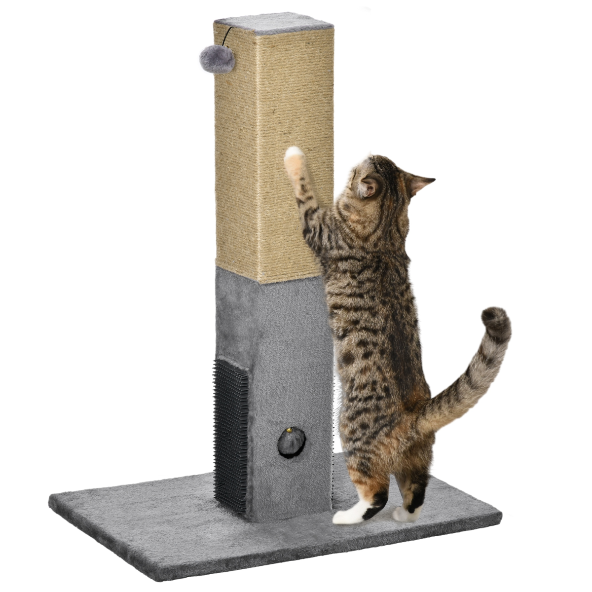 PawHut Cat Scratching Post 79cm Grey with Hanging Toy - Jute & Plush - Furniture Protection - Image 2