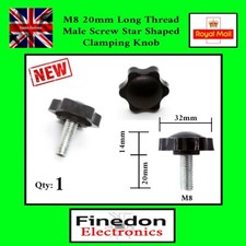 M8 20mm Thread Male Star Screw Shaped Fixing Clamping Knob Bolt UK Seller
