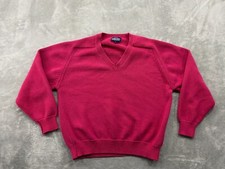 Lands End Sweater Women's Medium Pink Regular Made In USA Classiccore V Neck