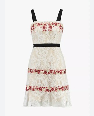 chinese dress ladies Foxiedox White/Blue Halina Lace Bow Tied Strap Midi Dress NWT- Size S  The  Saved Collection