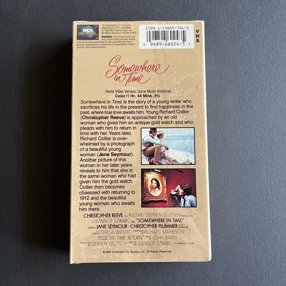 Somewhere in Time (VHS Tape, 1991) - FACTORY SEALED Christopher Reeve J. Seymour Foto 2 de 4