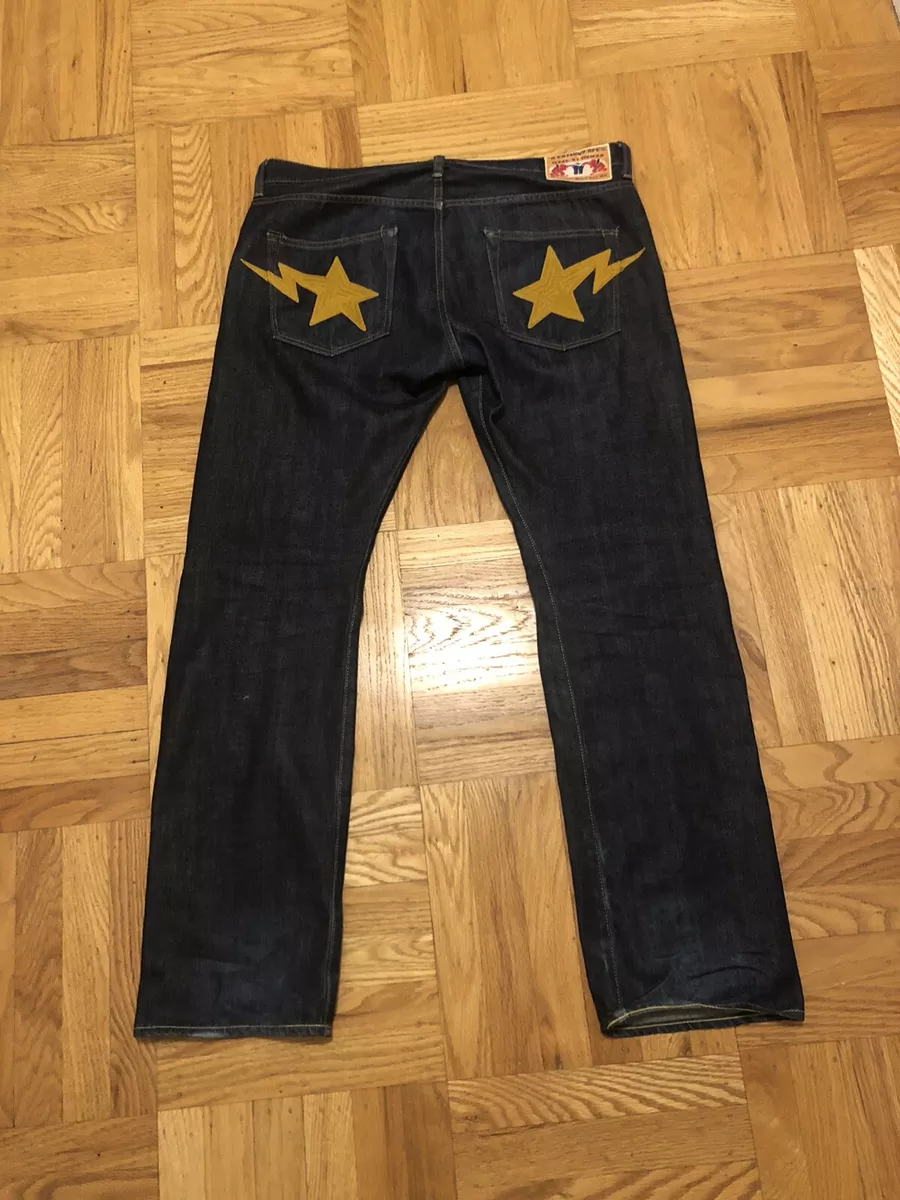 BAPE Kids Indigo Shark Embroidery Jeans A Bathing Ape