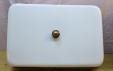 VECCHIO LAMPADARIO PLAFONIERA IN OTTONE E PLEXIGLASS BIANCO cm. 37 x 25  [TI35]