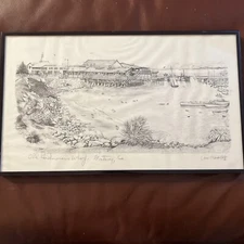 James Orlando Ogle Framed Old Fisherman’s Wharf Monterey CA Seascape Lithograph