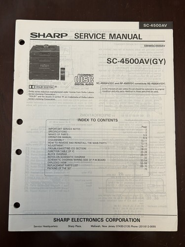Sharp SC-4500AV Stereo System Turntable CD Service Manual Vintage OEM ...