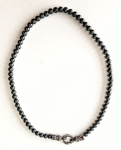 Vintage Marcasite Encrusted Sterling Silver Pendant Necklace with Hematite Beads - Picture 2 of 5
