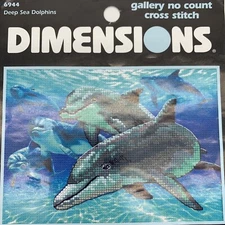 Dimensions No Count Cross Stitch Kit 6944 Deep Sea Dolphins 7"x5" Easy Quick
