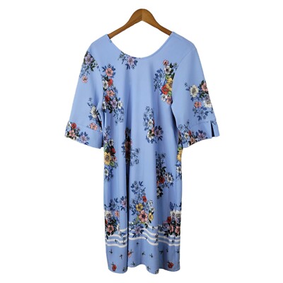 floral shirt dress plus size Xpluswear Design Plus Size Party Multicolor Floral Shirt Collar 3/4 Sleeve Pocket Midi Dresses Multicolor-2XL/18-20