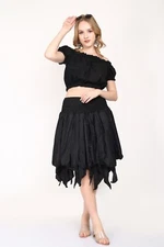 Women's Boho Elastic Waist Pixi Black Skirt Asymmetric Rumal Petal Summer Skirt