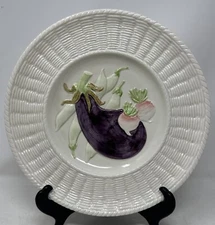 Fitz & Floyd Garden Basket Weave Wall Hang Eggplant, Beets Pea Pod Plate Vintage