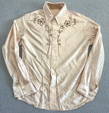 Vintage 40s 50s Western Floral Button-up Shirt Mens Large Rockabilly Yoke Gold