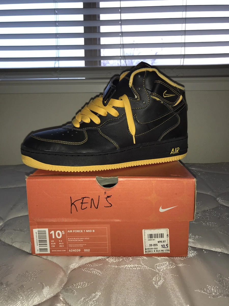 Nike air force top 1 mid black gold