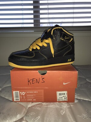 Vintage Nike Air Force 1 Mid B Blk/Blk-Univ Gold 2001 DS OG SZ 10.5 NEW/RARE/LTD