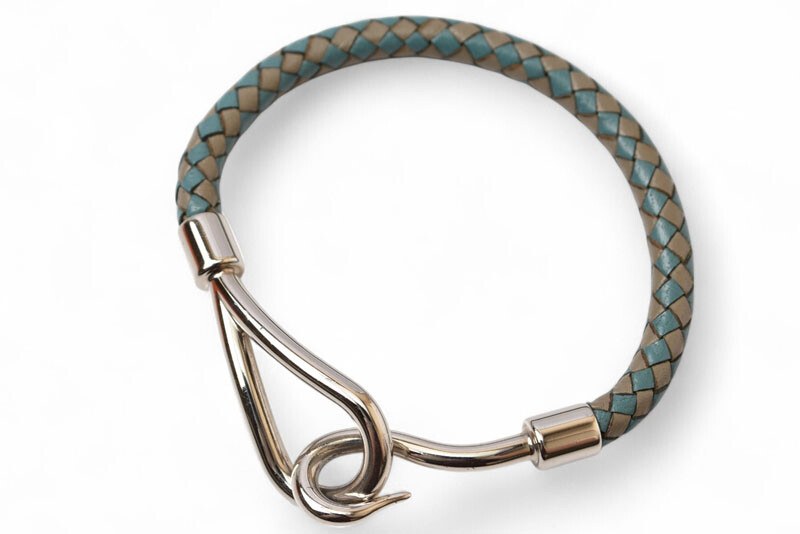 Hermes Authentic Jumbo Hook Bangle Bracelet Silver Turquoise Gray