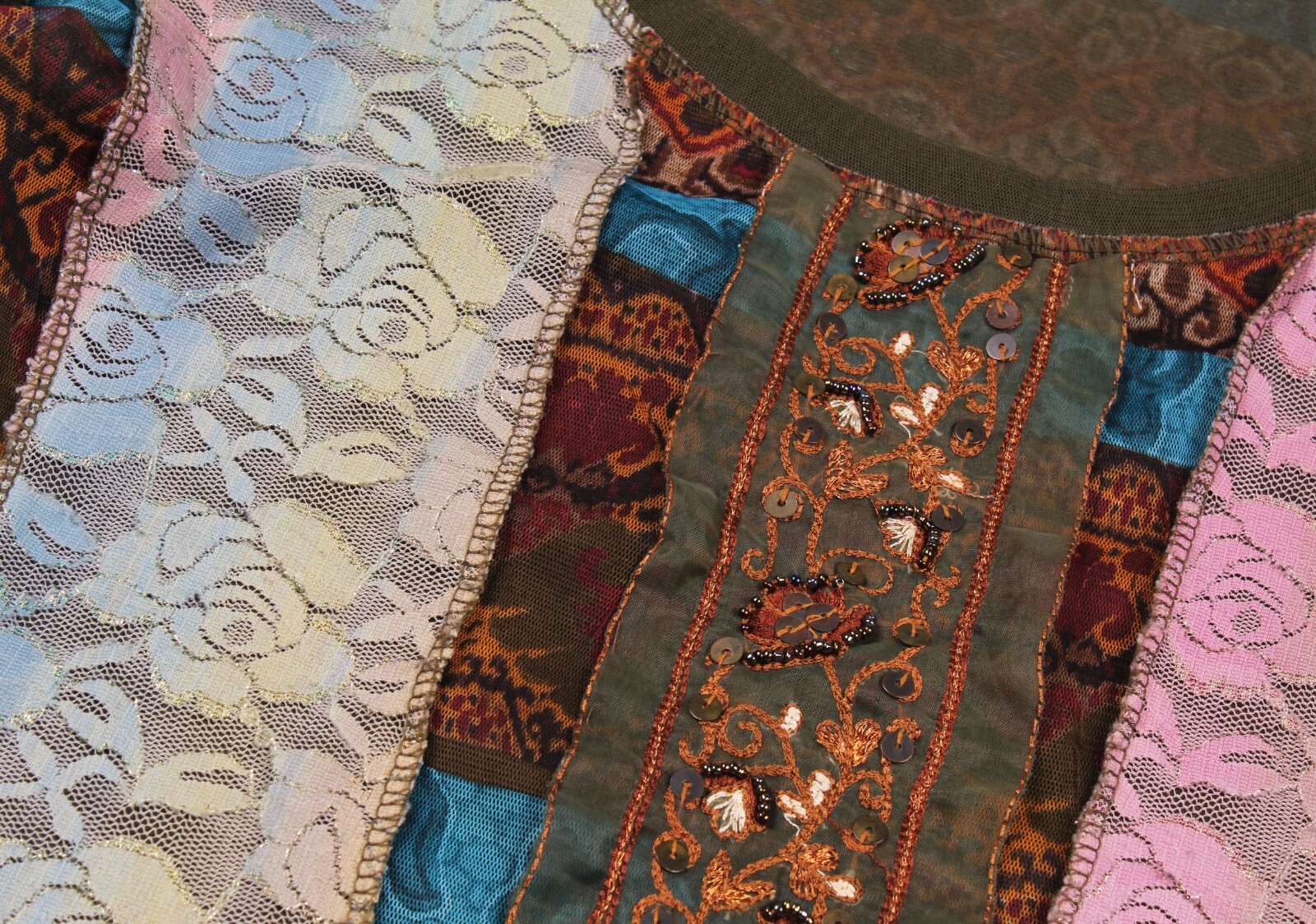 Vintage Vango Paris Mesh Printed Boho Y2K Multicolor Blouse Top Size 4