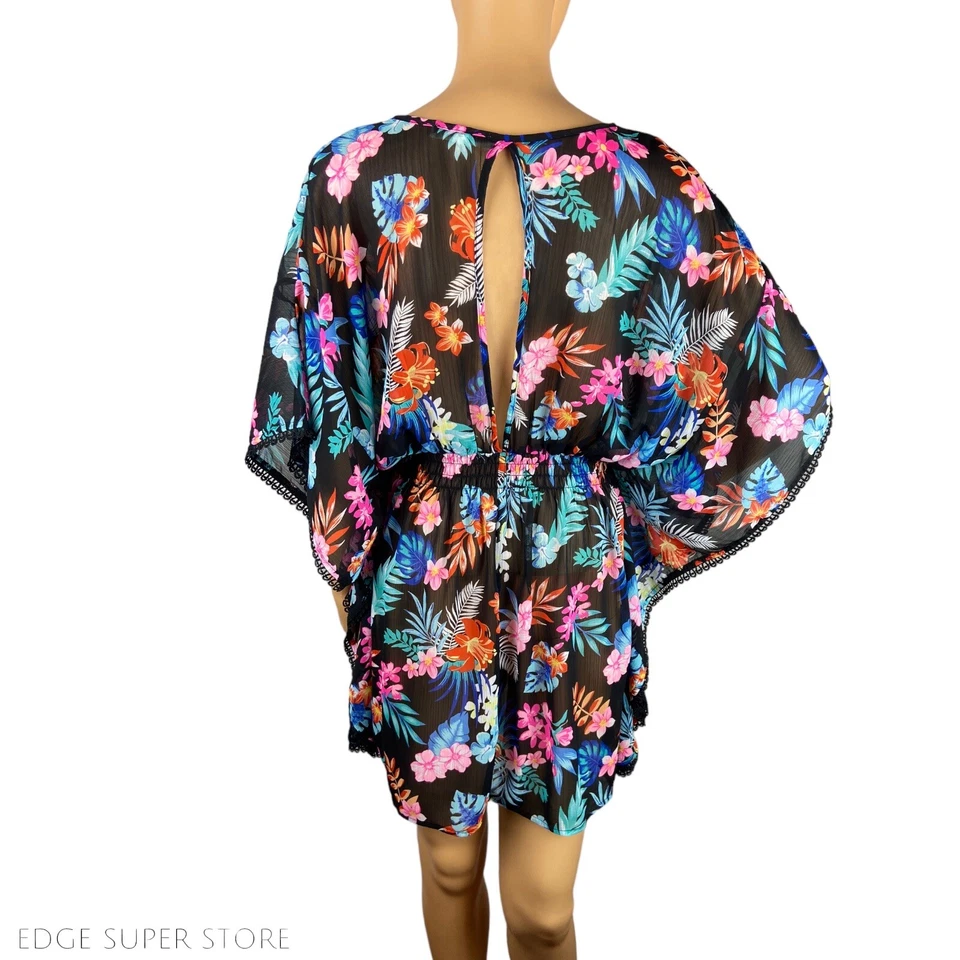 Pancho de natación de manga corta con estampado floral tropical Miken talla mediana Foto 3 de 4
