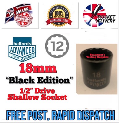 18mm HALFORDS ADVANCED  Black Edition  1/2  Drive 12 Point Socket *FREE POST*