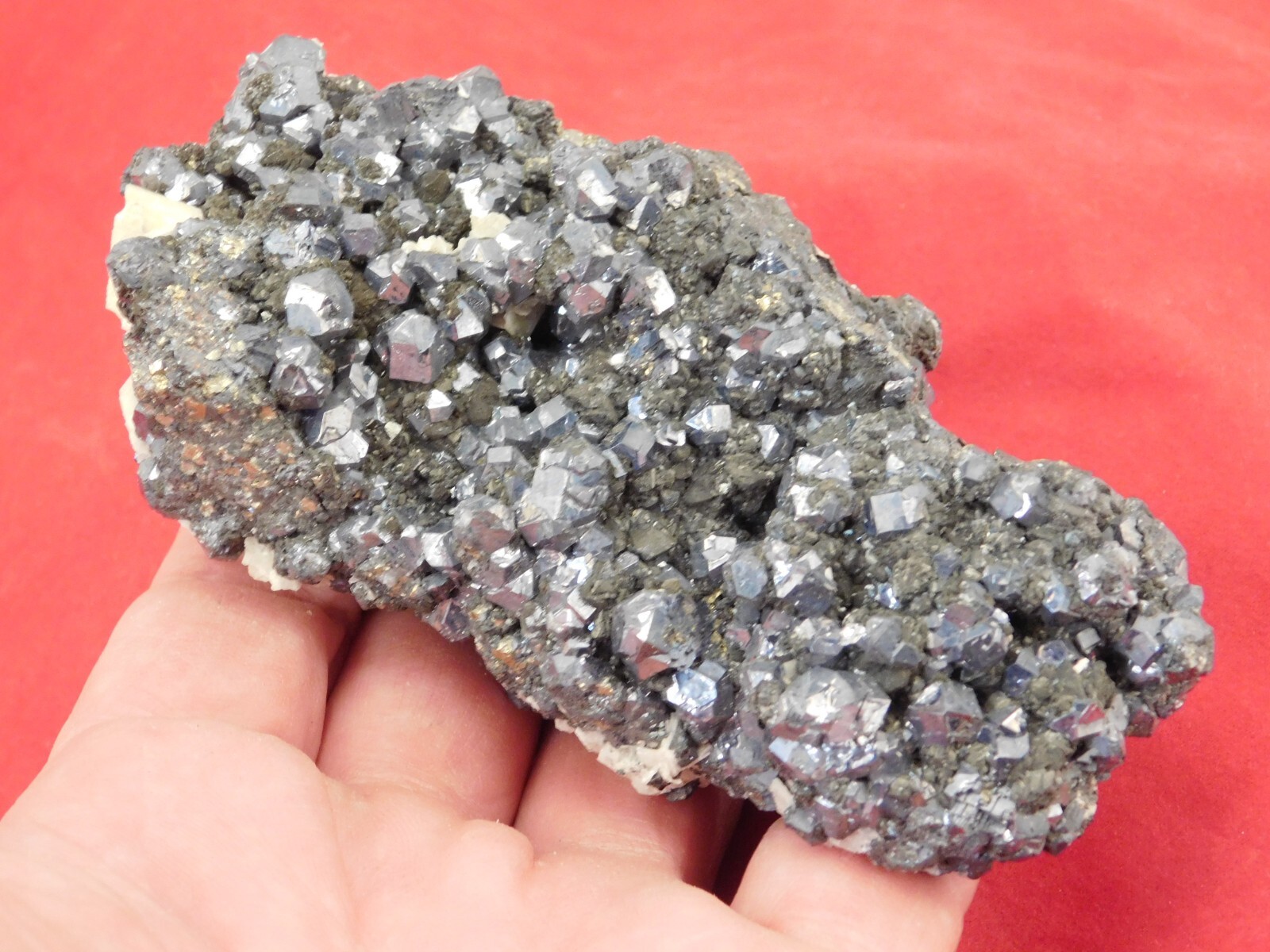 Big! RHOMBIC Galena Crystal Cluster with Calcite 100% Natural Peru 480gr