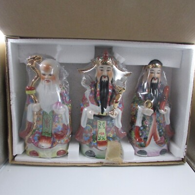 Fu Lu Shou Sanxing Gottheiten Statuen 12'' Chinesisch Fook Luk Shou 3er Set Neu im Karton