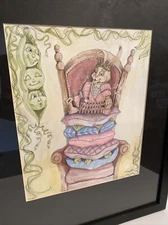 Katherine's Collection Bunny rabbit pea pod Framed Drawing watercolor RARE