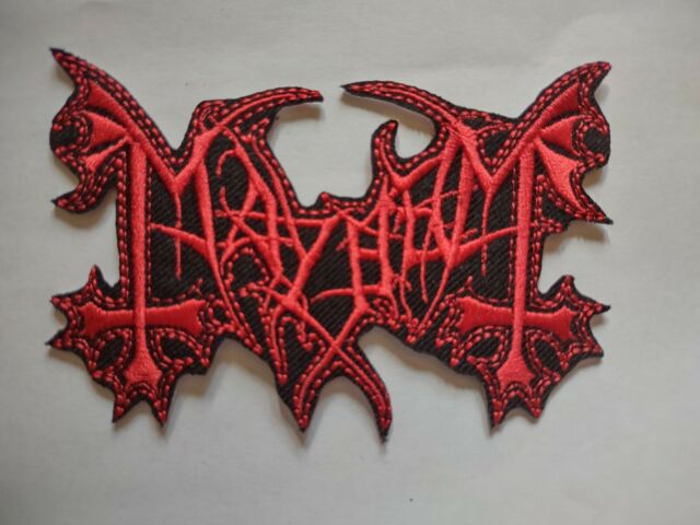 MAYHEM IRON ON RED EMBROIDERED PATCH