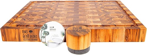 End Grain Teak Butcher Block Set with Eco-Friendly Wax & Applicator Included - Picture 7 of 11