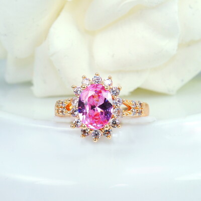 Damen-Ring atemberaubende Ring vergoldet Golde K18 / 750er Blume  Rosa Topas 