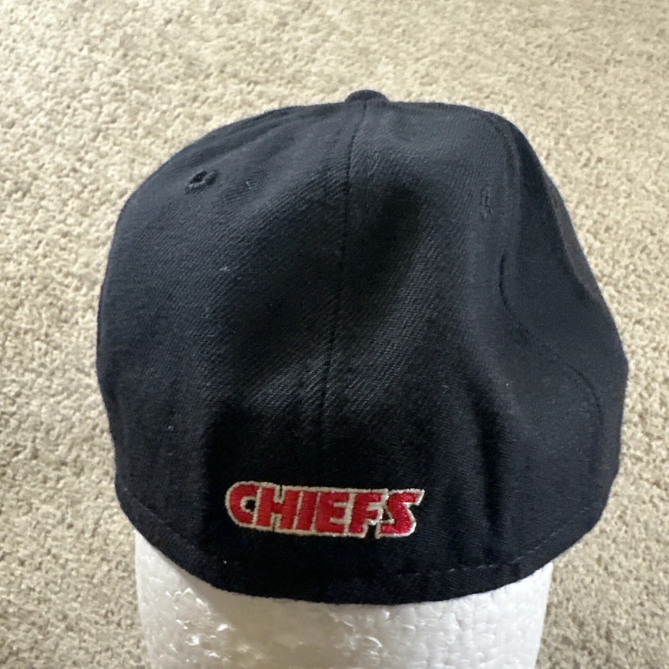 Vtg Kansas City Chiefs Hat Cap Youth 6 3/4 Black NFL 5950 New Era USA 90s - Image 3 of 4