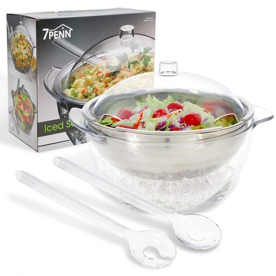 7Penn Cold Food Buffet Server Bowl with Ice Chamber - 4.5qt Stainless Bowl