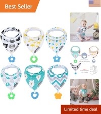 Comfortable Unisex Baby Bibs and Teething Toys 6-Pack - Adjustable and Soft