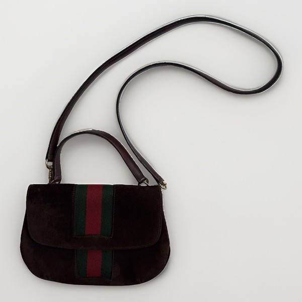 Vintage 1970s Gucci Rare Brown Suede Web Stripe Bag Quiet Luxury Crossbody