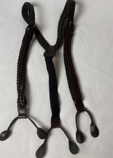 Braided Brown Leather Suspenders Braces Button On Made In Argentina
