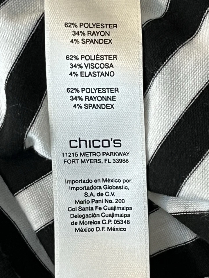 Chicos Rayas Cuello en V Talla 0 Pequeño Manga 4 3/4 Negro Blanco Rayas Foto 3 de 4