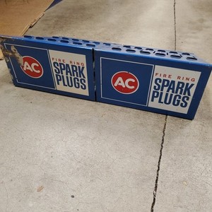2 Vintage AC Spark Plug Metal Catalog Racks Display Advertisement Gas Oil