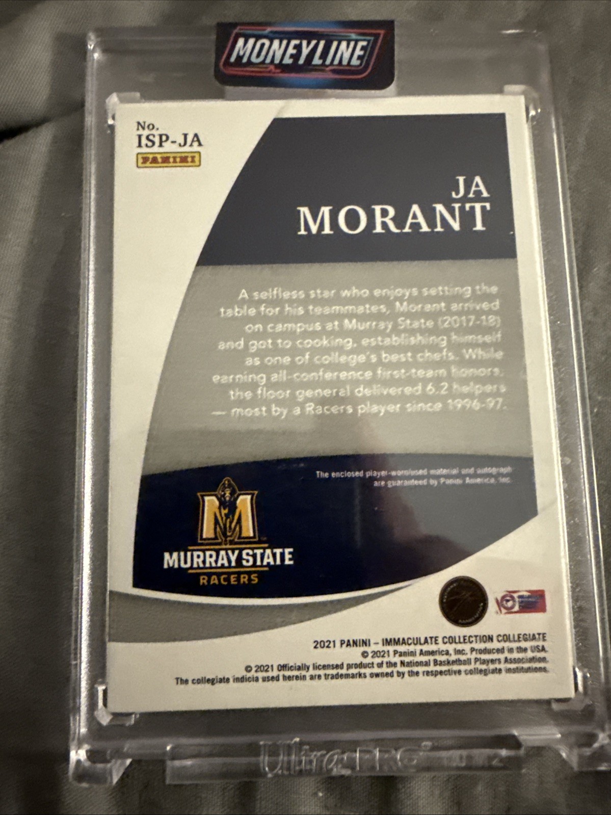 2021 Immaculate Patch Auto Ja Morant /25 Player Worn Used Material view 2