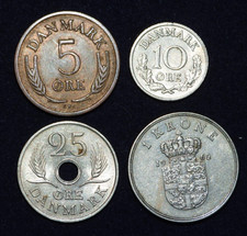 LOT 4 1962 - 1968 Denmark 5 10 25 Ore 1 Krone Coins KM# 848.1 849.1 855.1 851.1