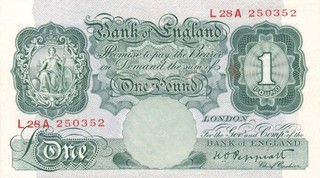 #Bank of England 1 Pound 1948 P 369 XF K. O. Peppiatt