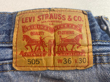 Levi Strauss Blue Jeans 505 Regular Men Waist 36 Length 30 Well Worn With Holes