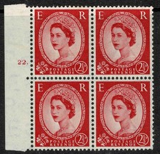 UK 1952 -1954 Queen Elizabeth II  - Red 2.1/2d Block  Of Four Stamps-MNH Die 22