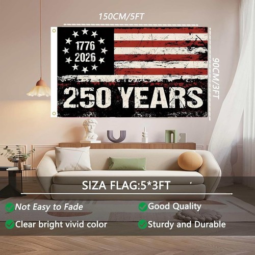 250 Amerika Flagge, 3 x 5 Fuß, USA 250. Jahrestag patriotisches Design, 1776-2026 - Bild 6 von 10