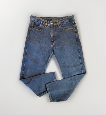Levis 505 Jeans Mens 34x30 Blue Denim Regular Straight Leg Medium Wash Cotton