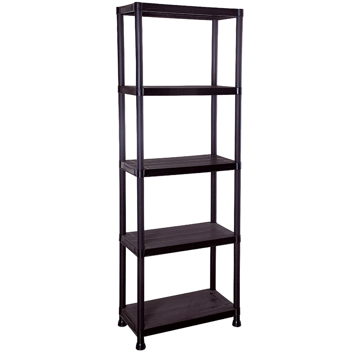 5 Tier Black Plastic Shelving Rack Unit Shelf Organiser Holder Home Garage Shed
